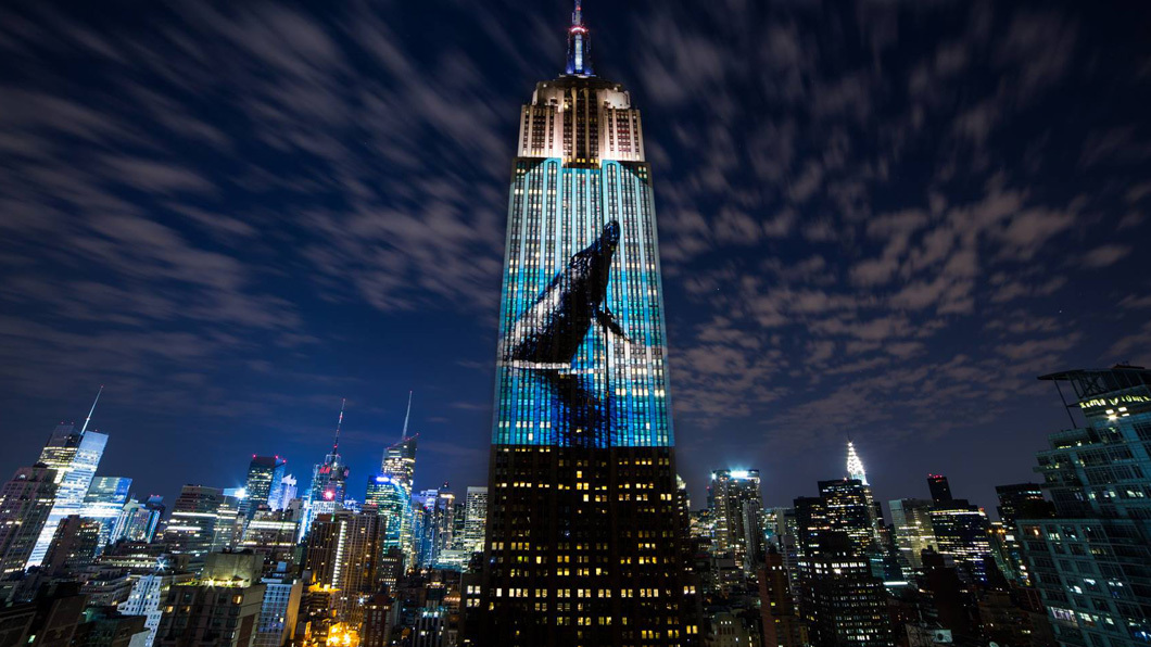 Ação da Oceanic Preservation Society em parceria com o Discovery Channel projeta animais em extinção no Empire State Building