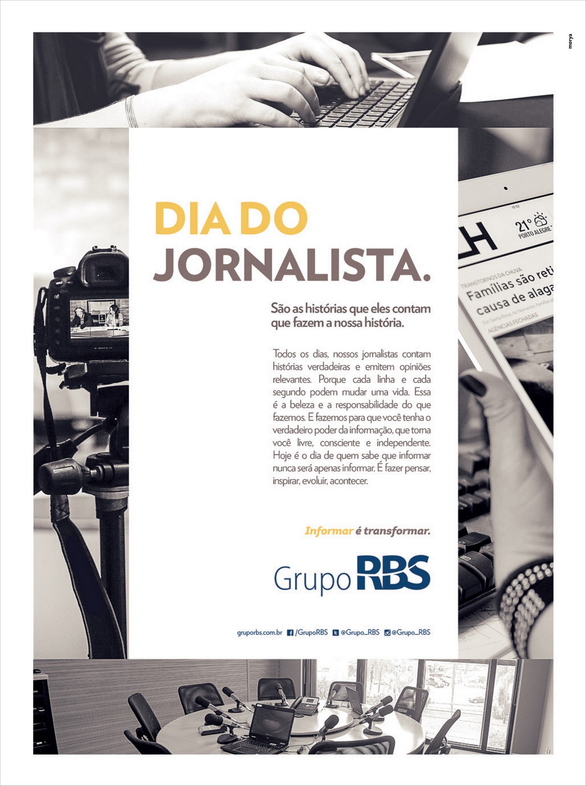 Grupo RBS promove ação no Dia do Jornalista para homenagear profissionais