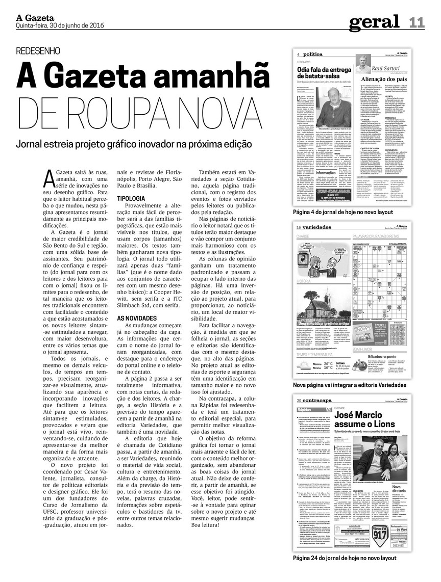 Jornal A Gazeta de São Bento do Sul estreia novo projeto gráfico