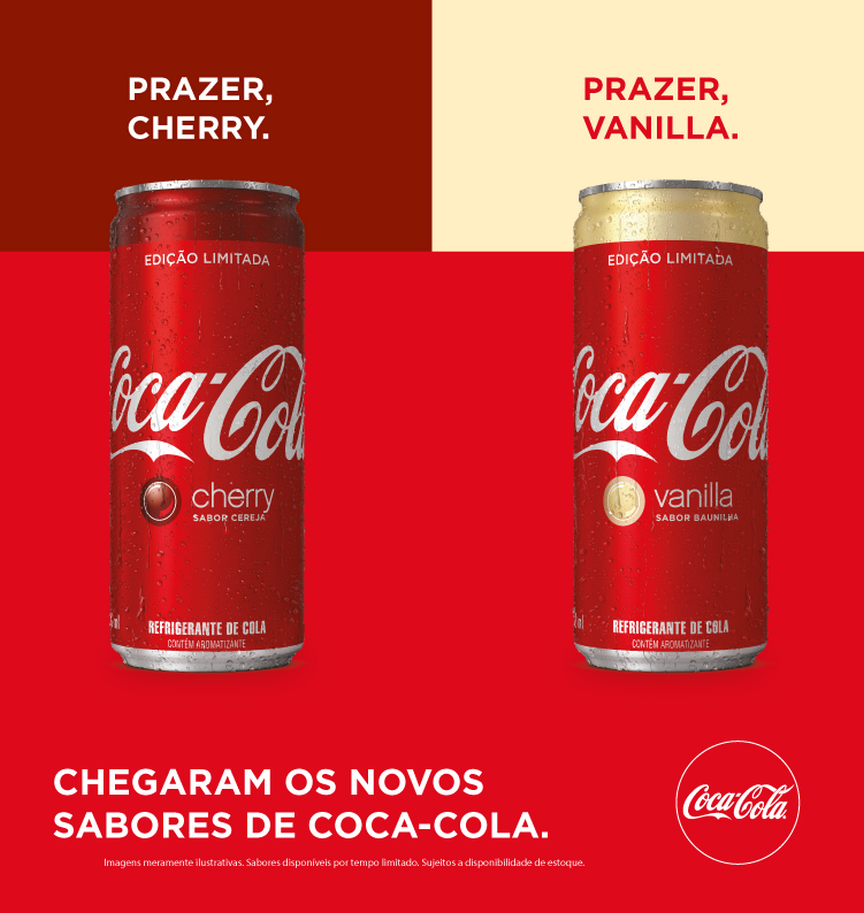 Sabores baunilha e cereja de Coca-Cola começam a ser distribuídos no Brasil