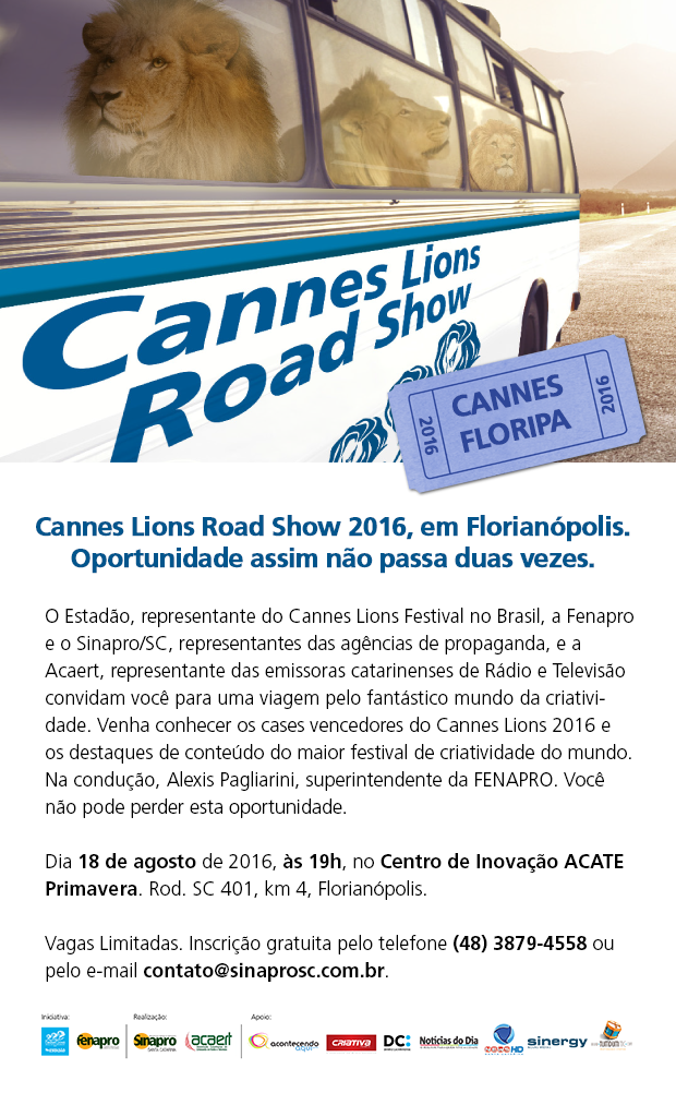 Cannes Lions Road Show SC acontece no dia 18 em Florianópolis