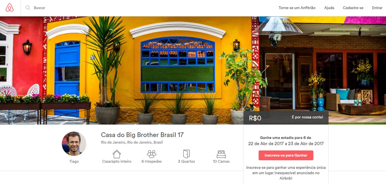 Ação da Airbnb leva seis pessoas para passar uma noite na casa do Big Brother Brasil