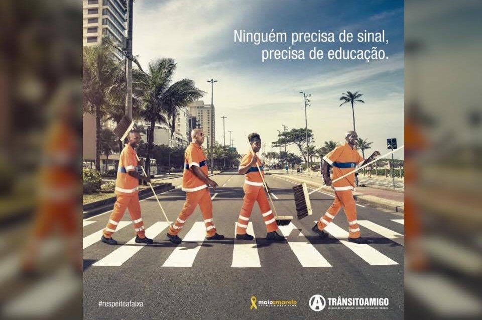 Campanha no mês de conscientização para acidentes de trânsito se inspira em clássica imagem dos Beatles