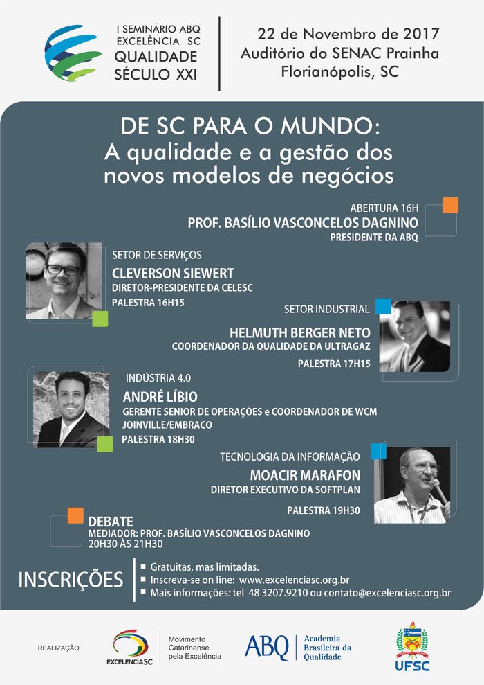 Excelência SC e Academia Brasileira da Qualidade promovem seminário sobre qualidade e gestão em Florianópolis