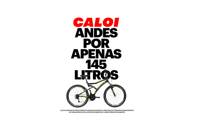 Ação da Caloi apresenta preços de bicicletas em litros de gasolina