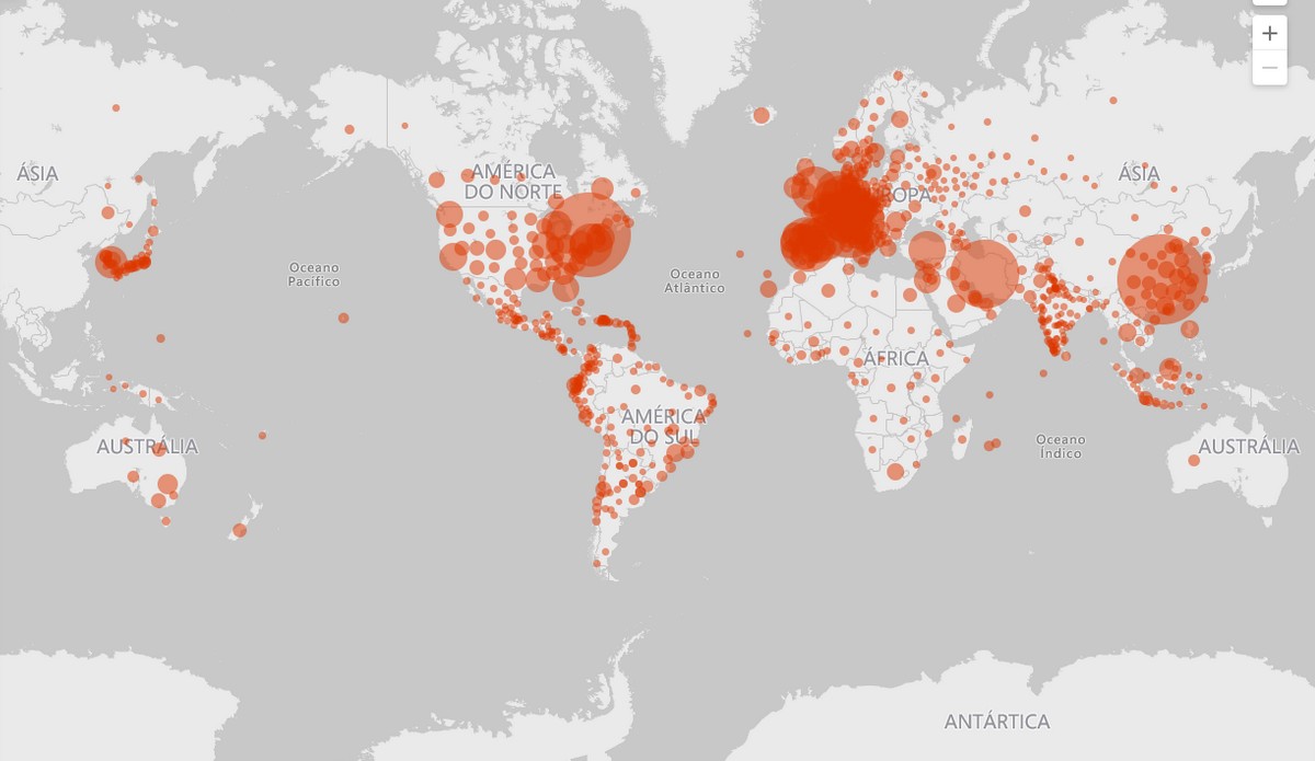 HOJE | Os números da COVID 19 em todo o mundo pelo rastreador Microsoft