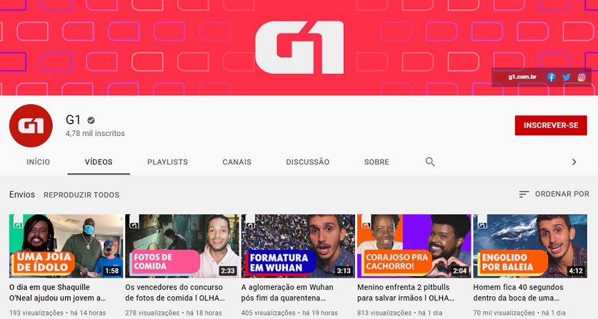 G1 lança canal no YouTube
