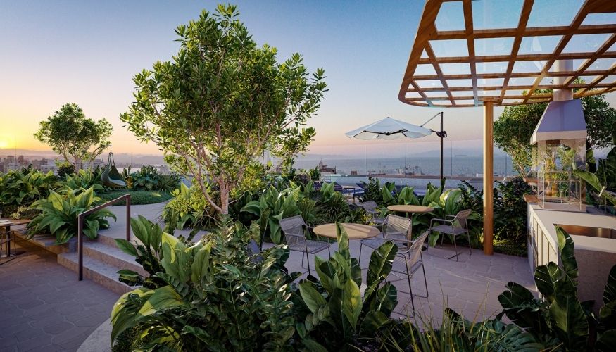 Empreendimento da Dimas Construções conta com jardim suspenso com vegetação nativa da Mata Atlântica