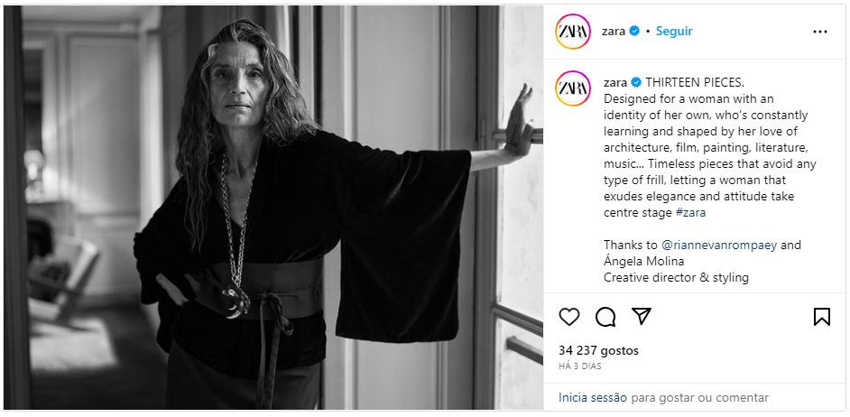 Campanha da ZARA traz Ángela Molina para desconstruir preconceito contra idade