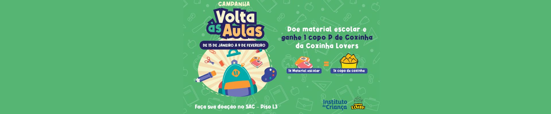 Shopping Curitiba arrecada material escolar para doação a crianças carentes