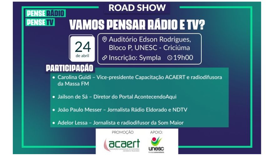 Nesta 4a feira, Road Show ACAERT com profissionais e acadêmicos de Criciúma