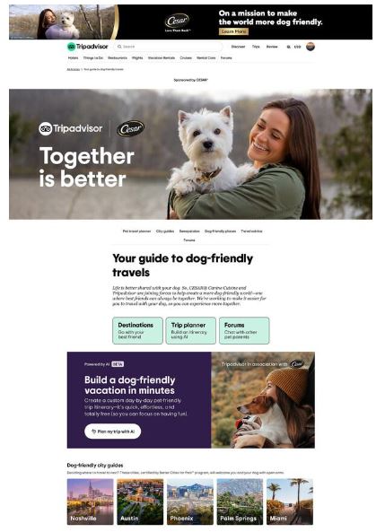 Mars Petcare e Tripadvisor se juntam em campanha para "ajudar" donos de animais de estimação Mars Petcare e Tripadvisor se juntam em campanha para "ajudar" donos de animais de estimação