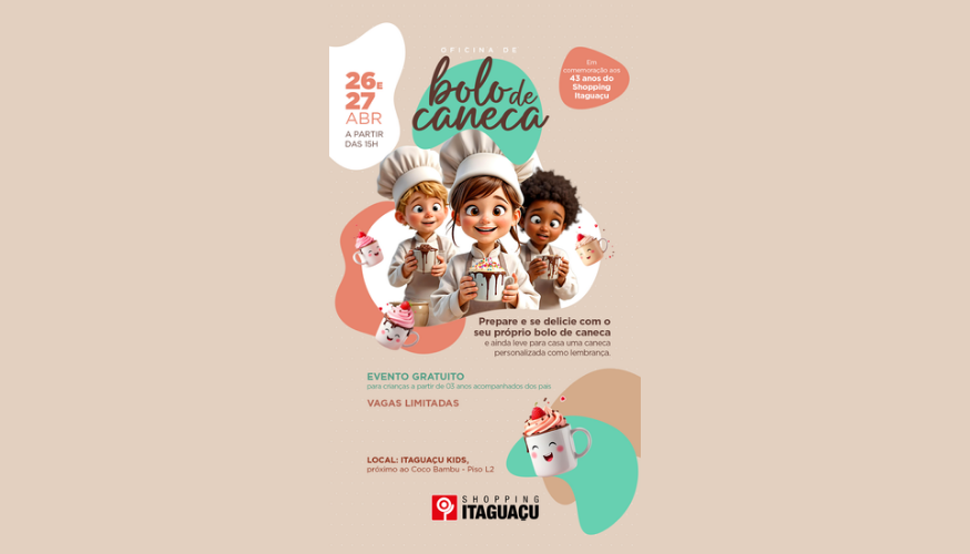 Shopping Itaguaçu disponibiliza oficina de bolos de caneca para crianças