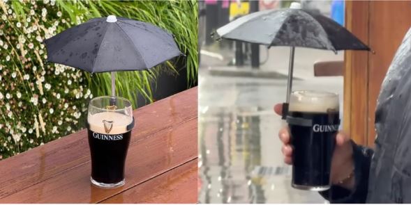 Guinness aposta em guarda-chuva em miniatura para manter a cerveja seca durante tempestades Guinness aposta em guarda-chuva em miniatura para manter a cerveja seca durante tempestades