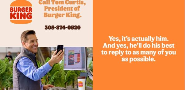 Burger King divulga telefone do presidente para receber críticas e sugestões de clientes Burger King divulga telefone do presidente para receber críticas e sugestões de clientes